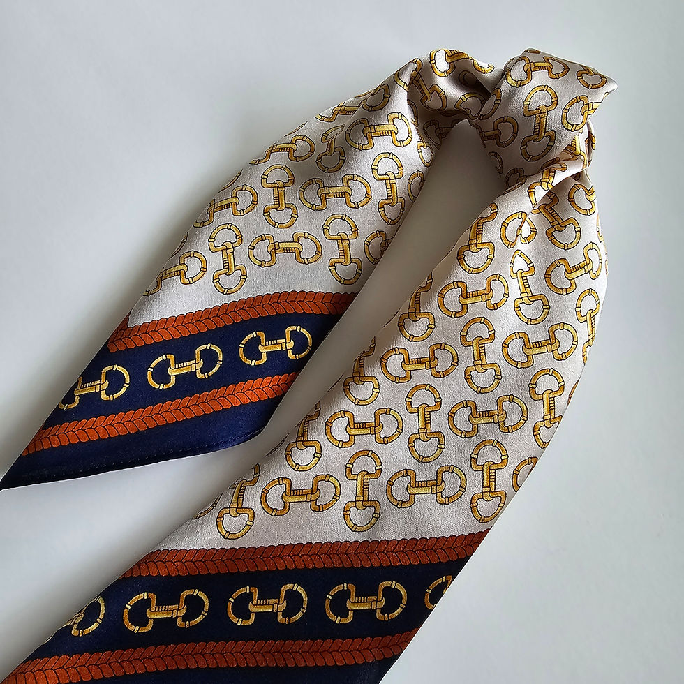 Thumbnail: Mini Gold Chains 53cm Silk Scarf | Horse Bit Pattern