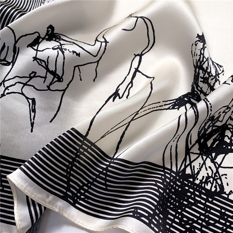Thumbnail: Couture Black White 53cm Silk Scarf | Square Scarf | Neck Scarf