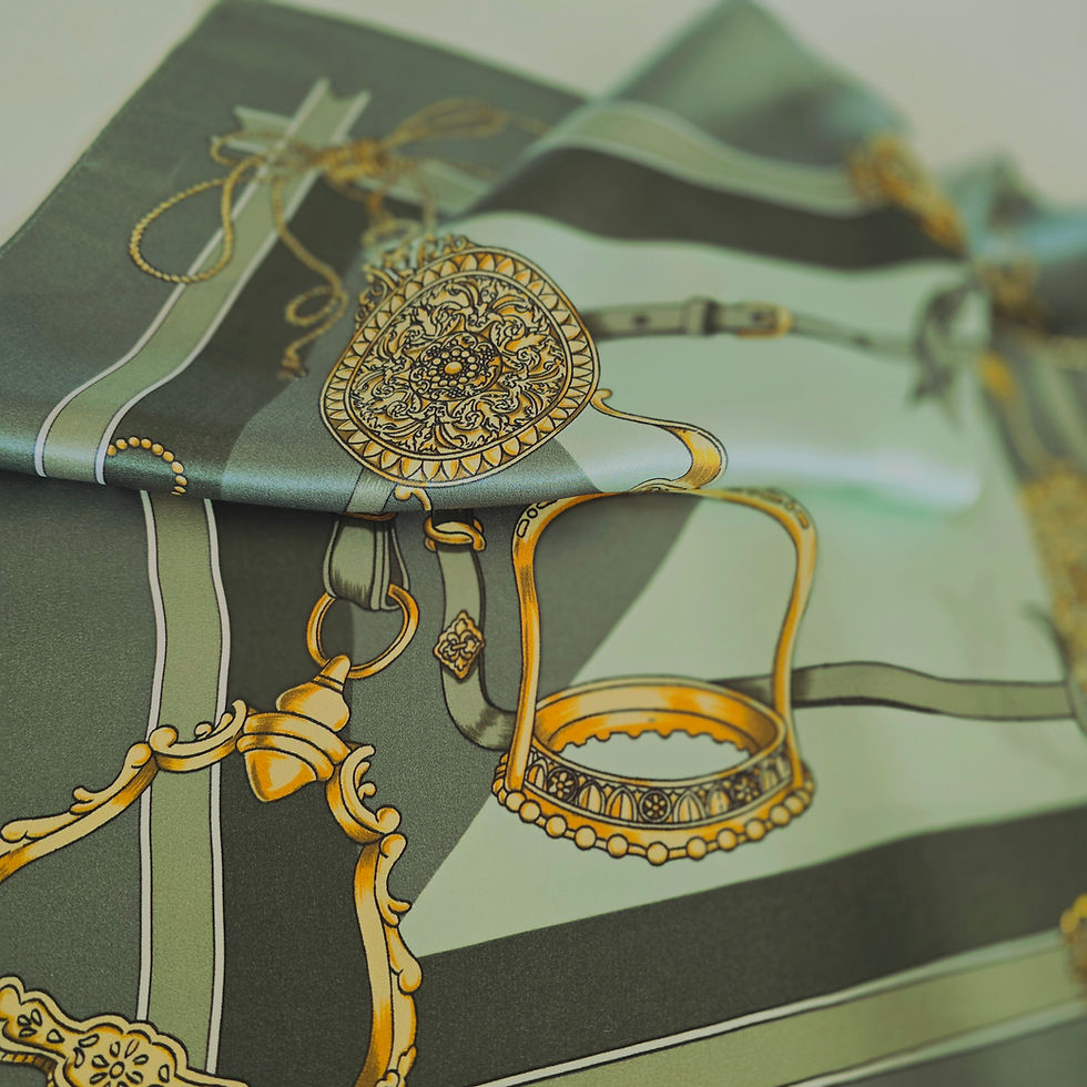 Thumbnail: Sage Green Silk Scarf 53cm | Silk Bandana | Chains Pattern