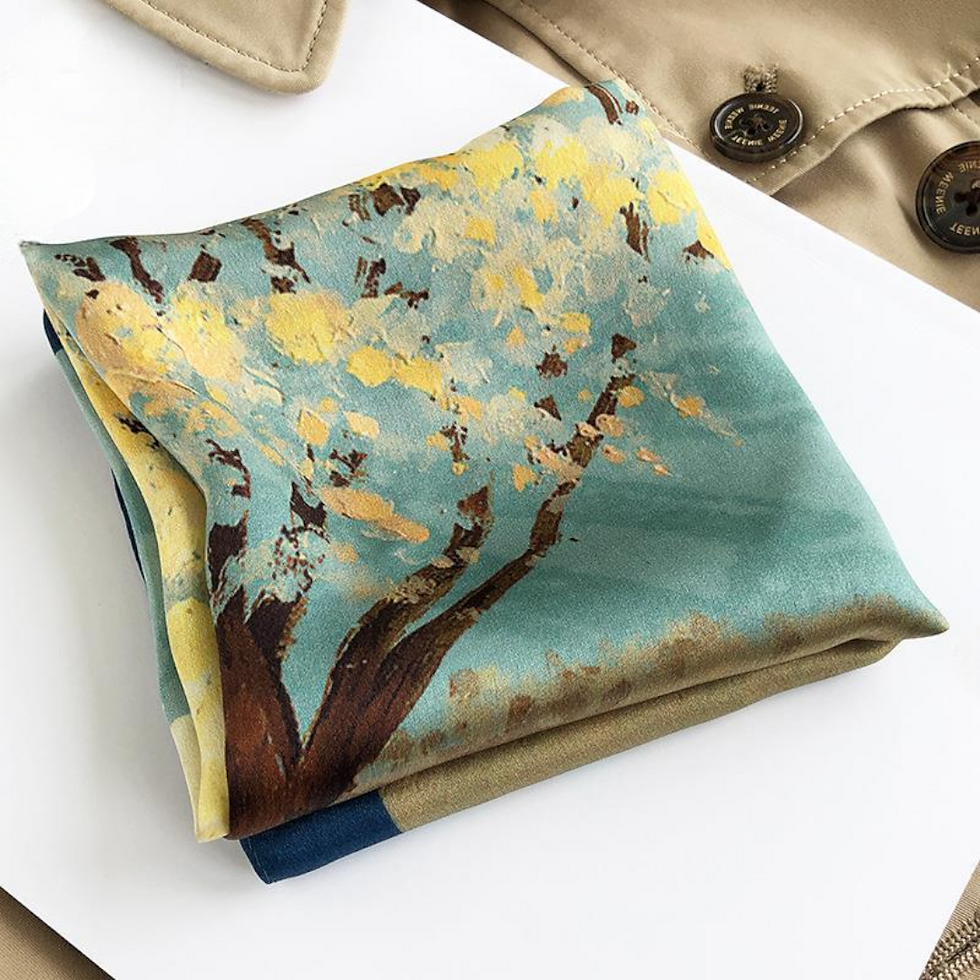 Thumbnail: Tree Paint 53cm Silk Scarf | Nature Print Scarf | Neck Scarf