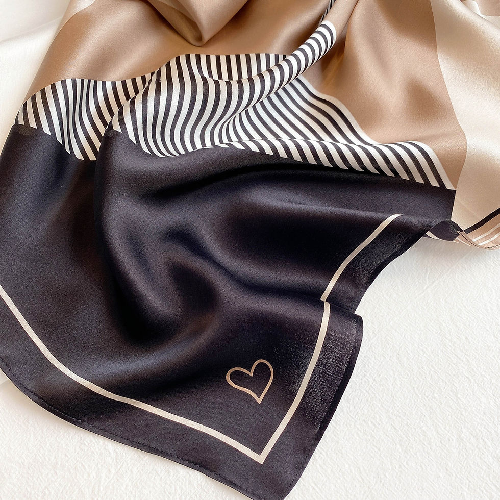 Miniatura: Beige Tricolor 53cm Silk Scarf | Geometric Lines Scarf