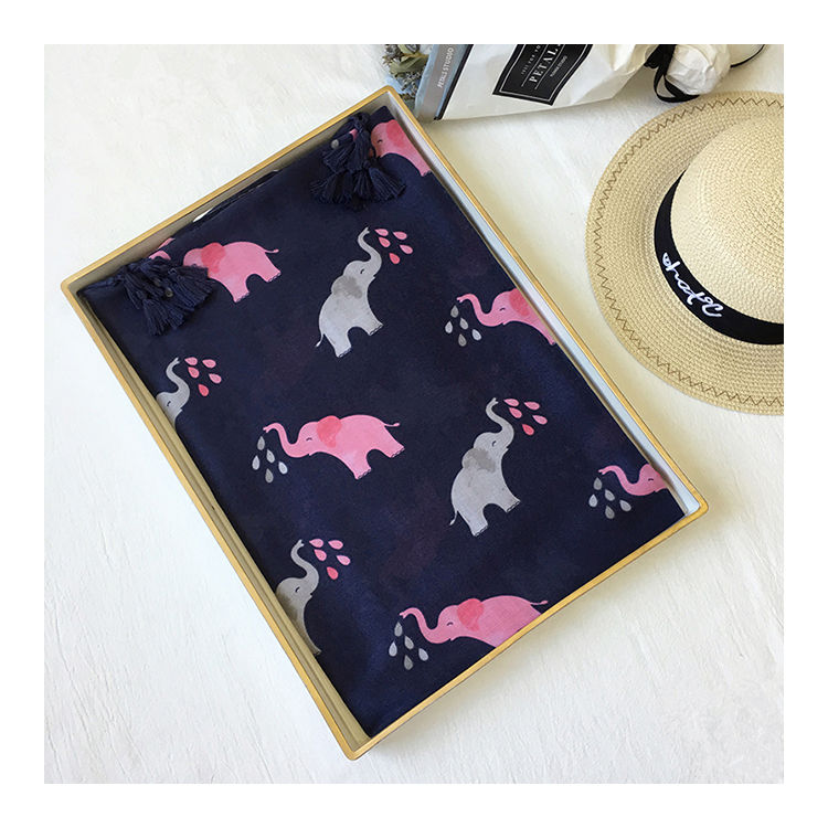 Miniatura: VB-MUL06 Elephant Print with Tassels Fashion Scarf