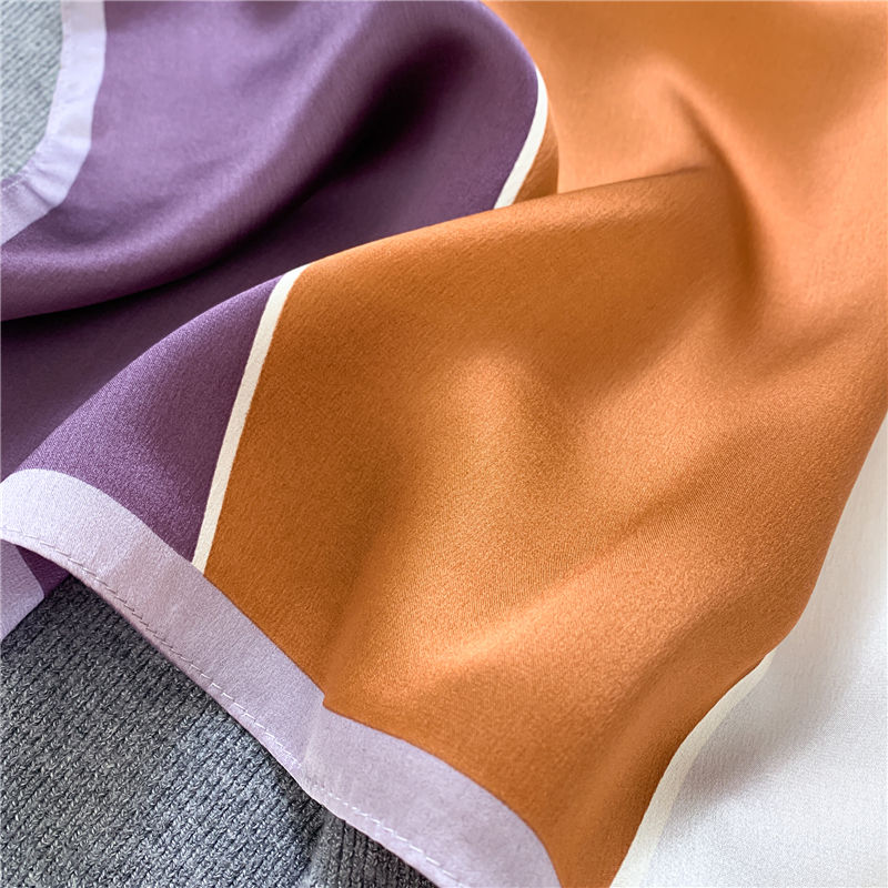 Thumbnail: Color Blocks 53cm Silk Scarf | Blue Purple Brown Scarf