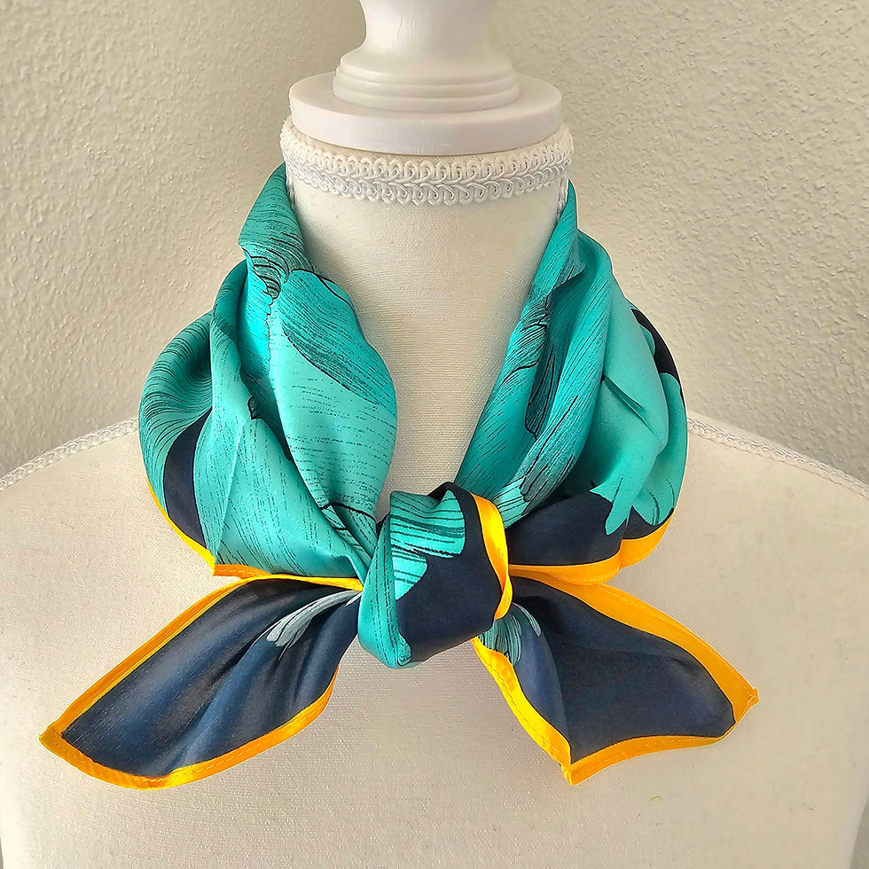 Thumbnail: Green Floral 53cm Silk Scarf | Silk Bandana | Abstract Floral Scarf
