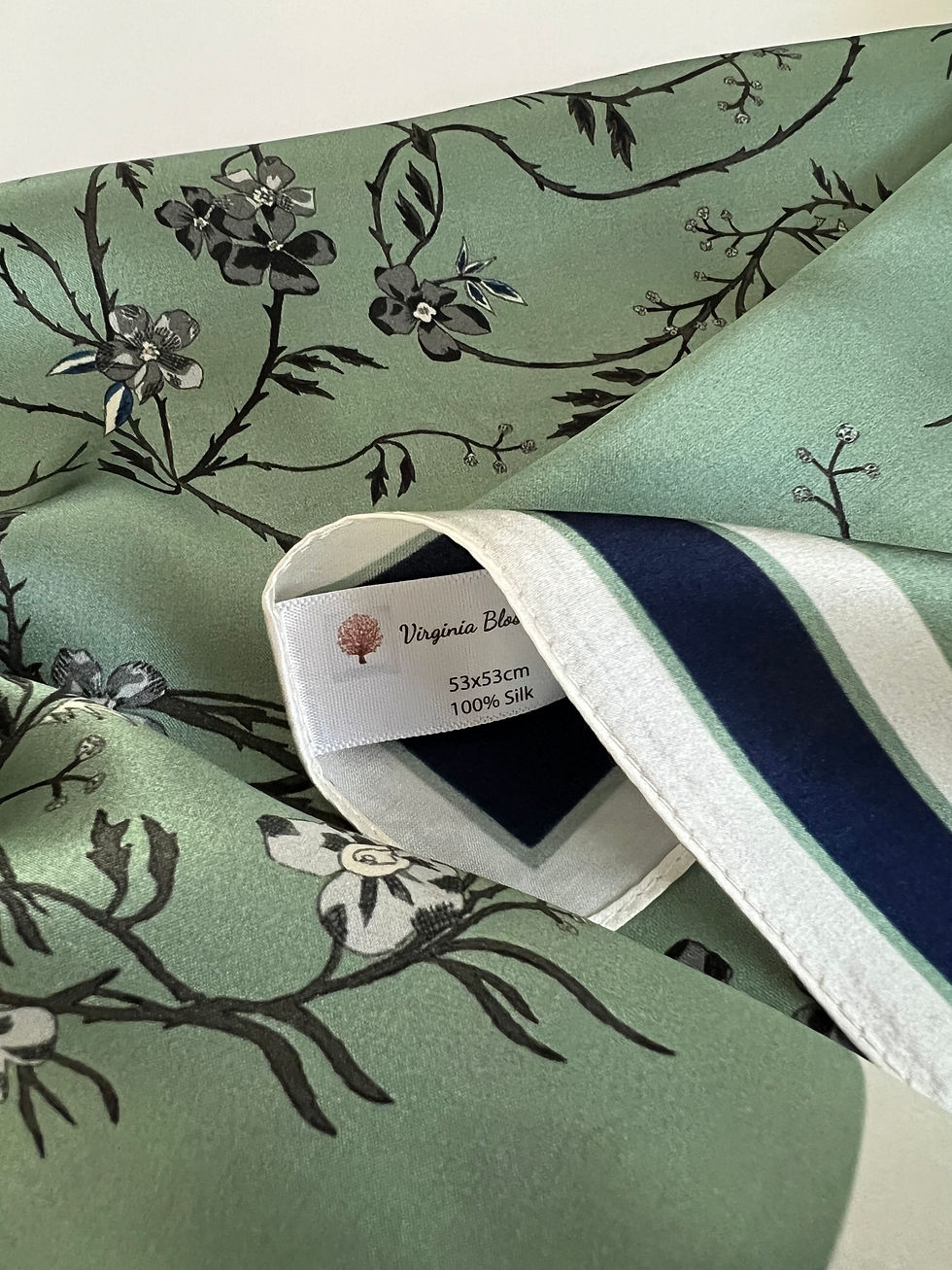 Thumbnail: Green Floral 53cm Silk Scarf | Green Bandana | Green Silk Scarf