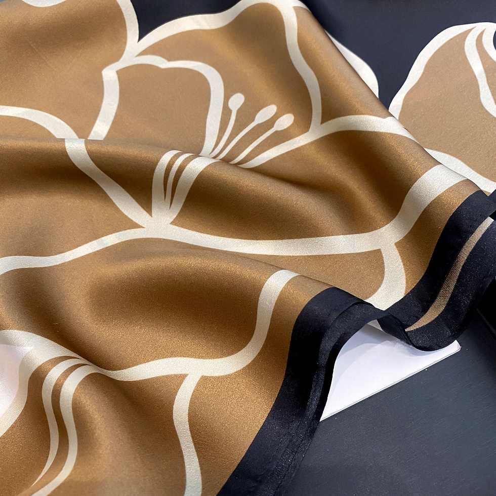 Thumbnail: Floral Tricolor 68cm Silk Scarf Bandana | Square Scarf