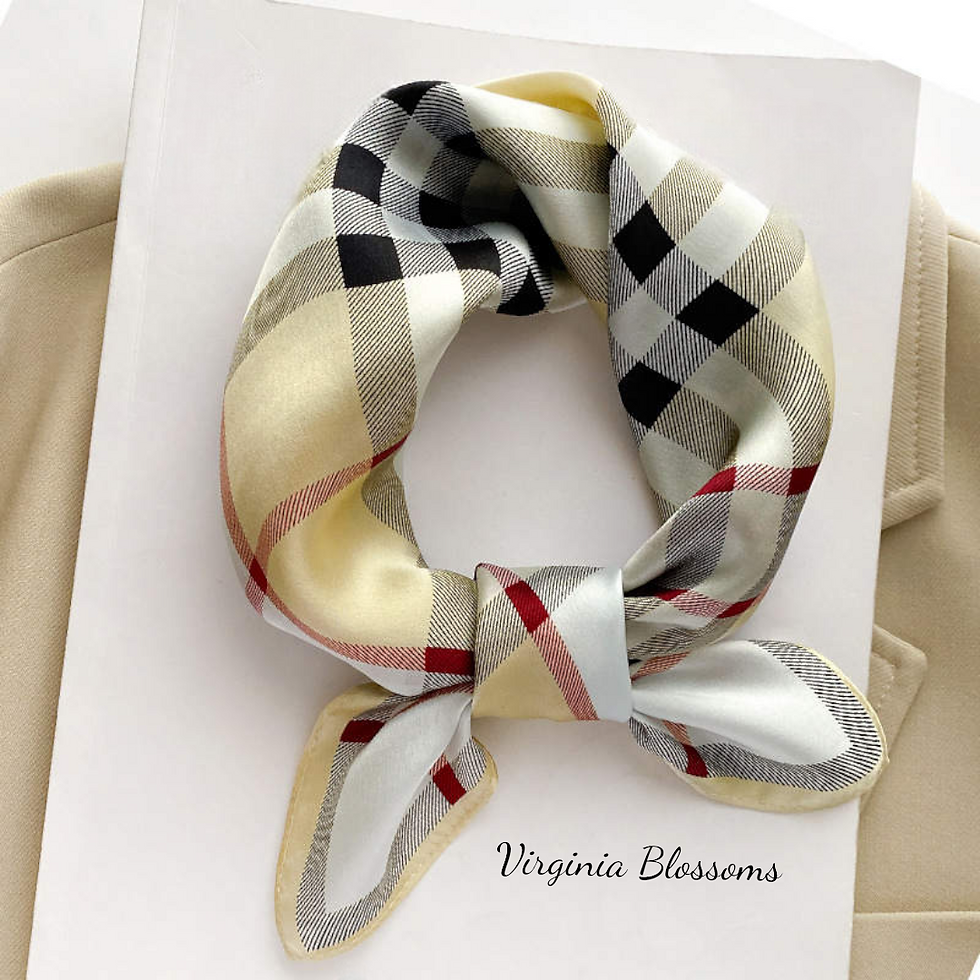 Thumbnail: Checkered Beige 53cm Silk Scarf | Check Pattern Geometric Lines