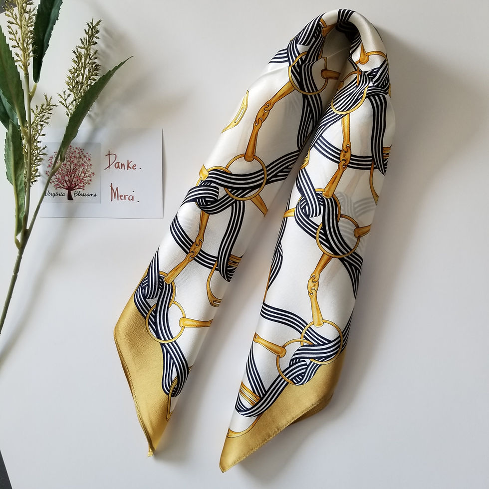 Thumbnail: Gold Chains Print 53cm Silk Scarf | Luxury Print Silk Scarf