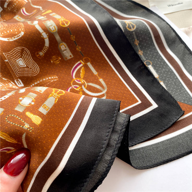 Miniaturbild: Boho Black Toffee 53cm Silk Scarf | Black Brown Silk Bandana