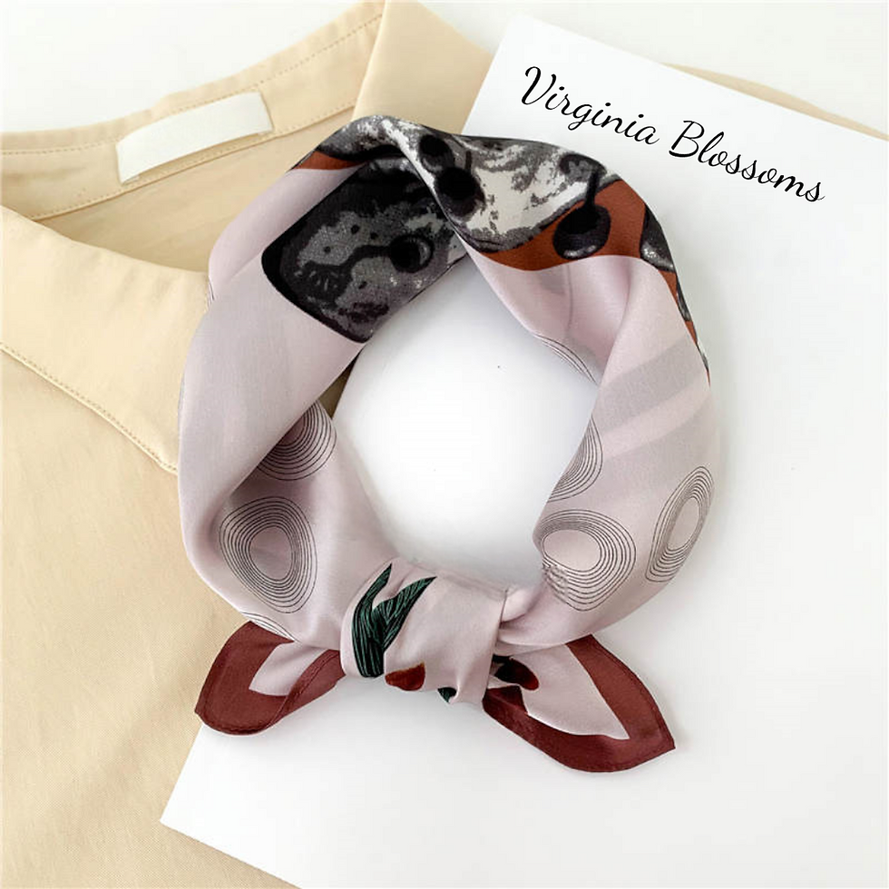 Thumbnail: Heart Spades Print 53cm Silk Scarf | Birds and Heart Taupe Scarf