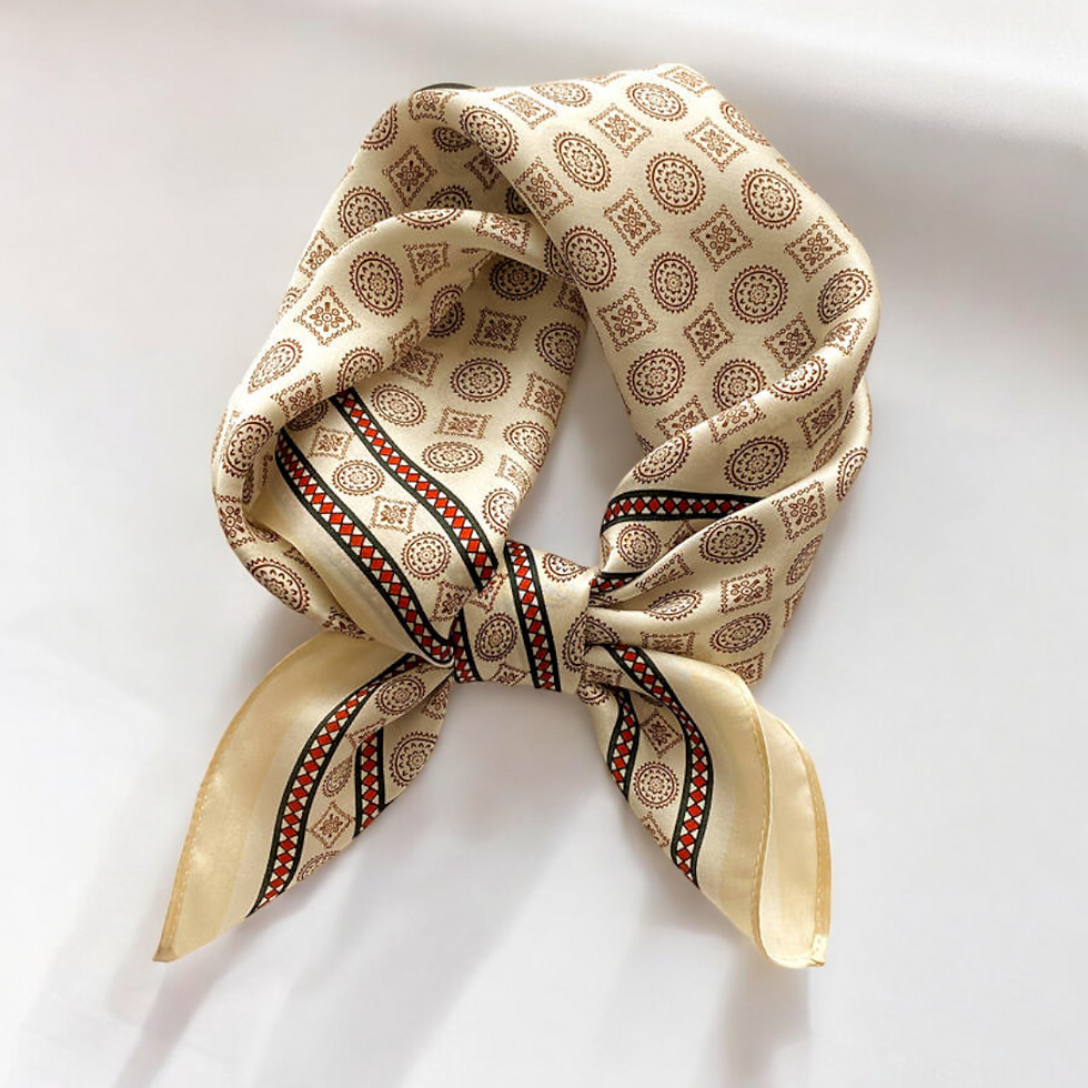 Thumbnail: Boho Circles 53cm Silk Scarf | Silk Bandana