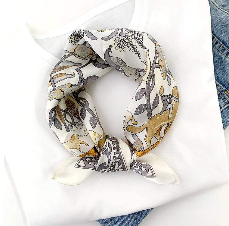 Thumbnail: White Gray Peacock 53cm Silk Scarf | Animal Abstract Scarf