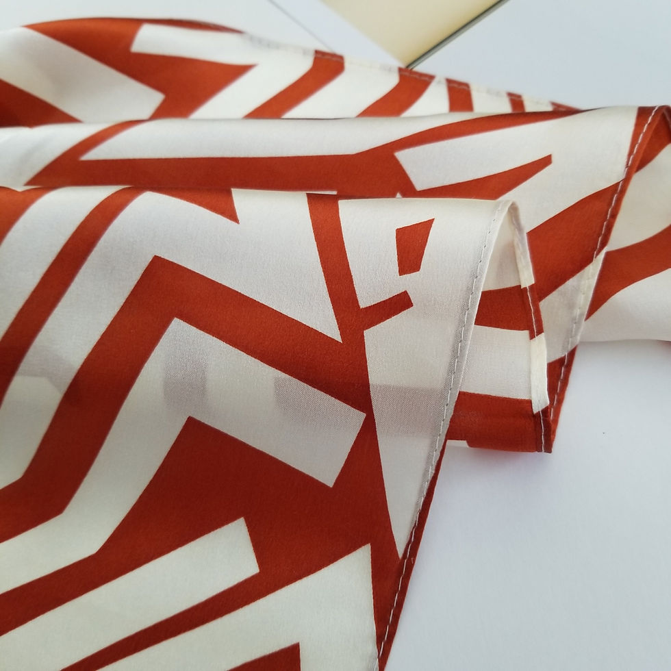 Miniatura: Zigzag Print 53cm Silk Scarf | Terracotta Scarf | Geometric Pattern
