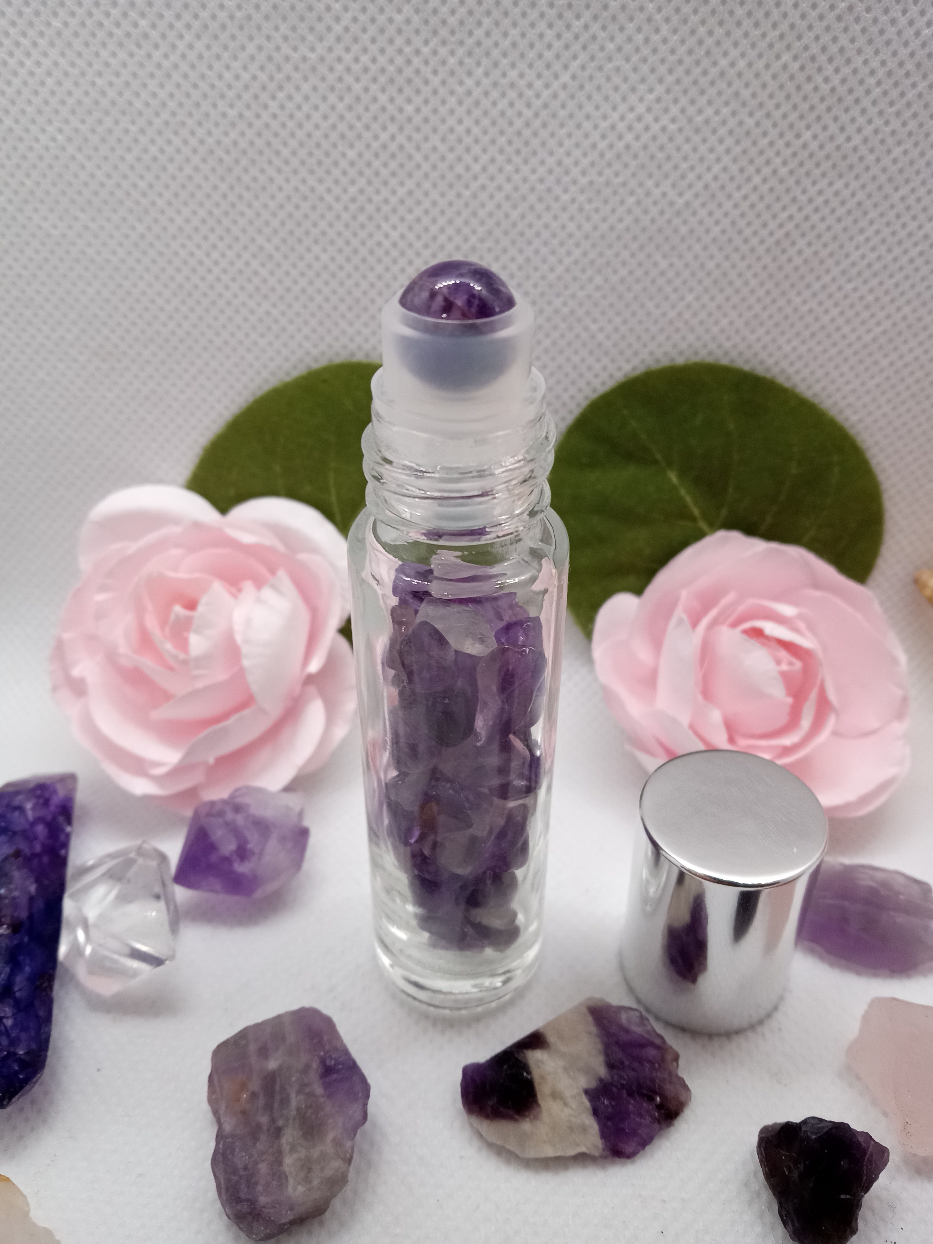 Amethyst Crystal Infused Roll On Body Oil - Organic Lavender & Rose