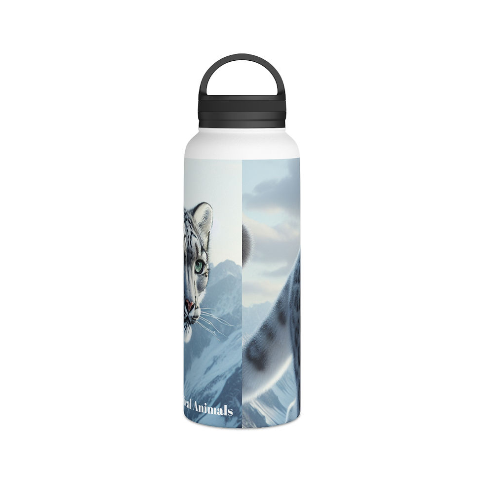Thumbnail: Snow Leopard Stainless Steel Water Bottle, Handle Lid