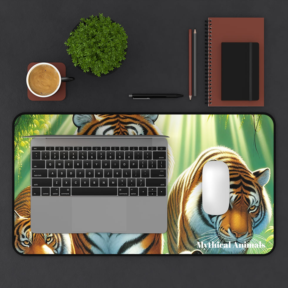 Thumbnail: Desk Mat with 3 Tigers Print, Mouse Pad, Desk Pad Animal Mouse Pad