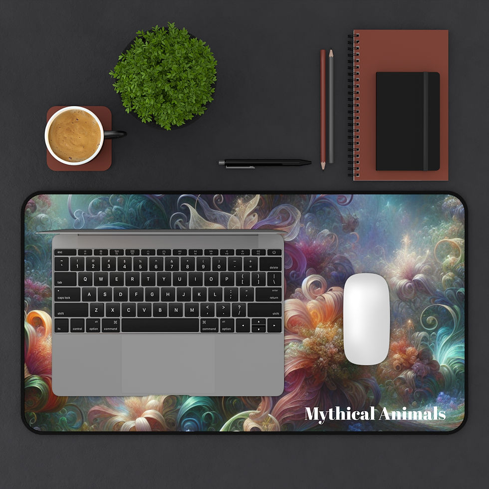 Thumbnail: Colorful Floral Desk Mat, Flower Pattern Mouse Pad, Botanical Office Decor