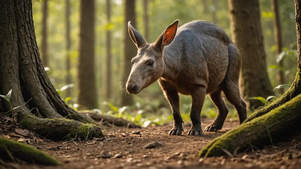 Eye-level view of a solitary aardvark in its natural habitat