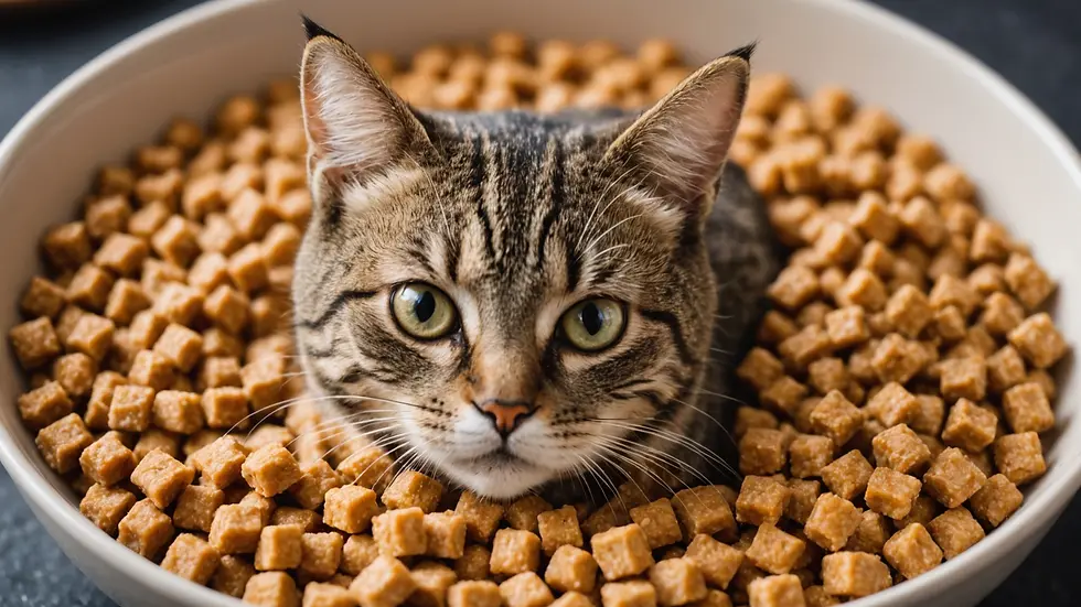 Close-up view of cat food in a bowl