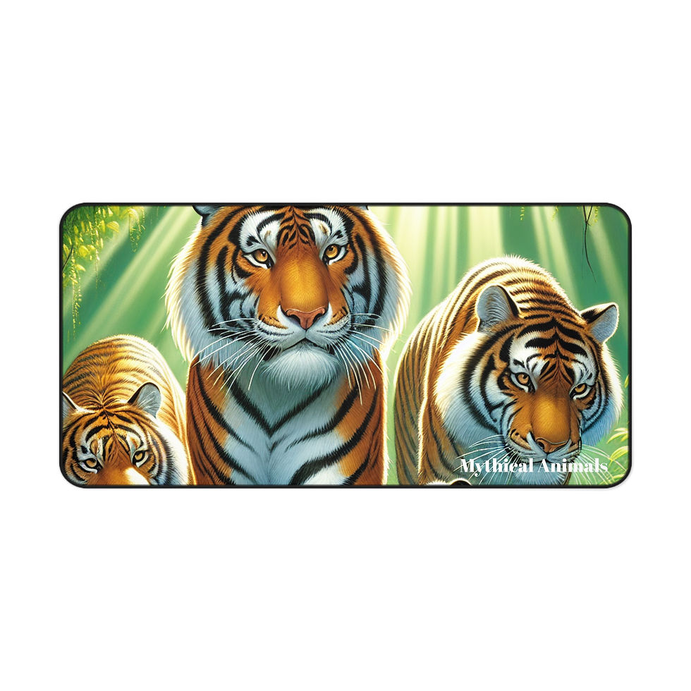 Thumbnail: Desk Mat with 3 Tigers Print, Mouse Pad, Desk Pad Animal Mouse Pad