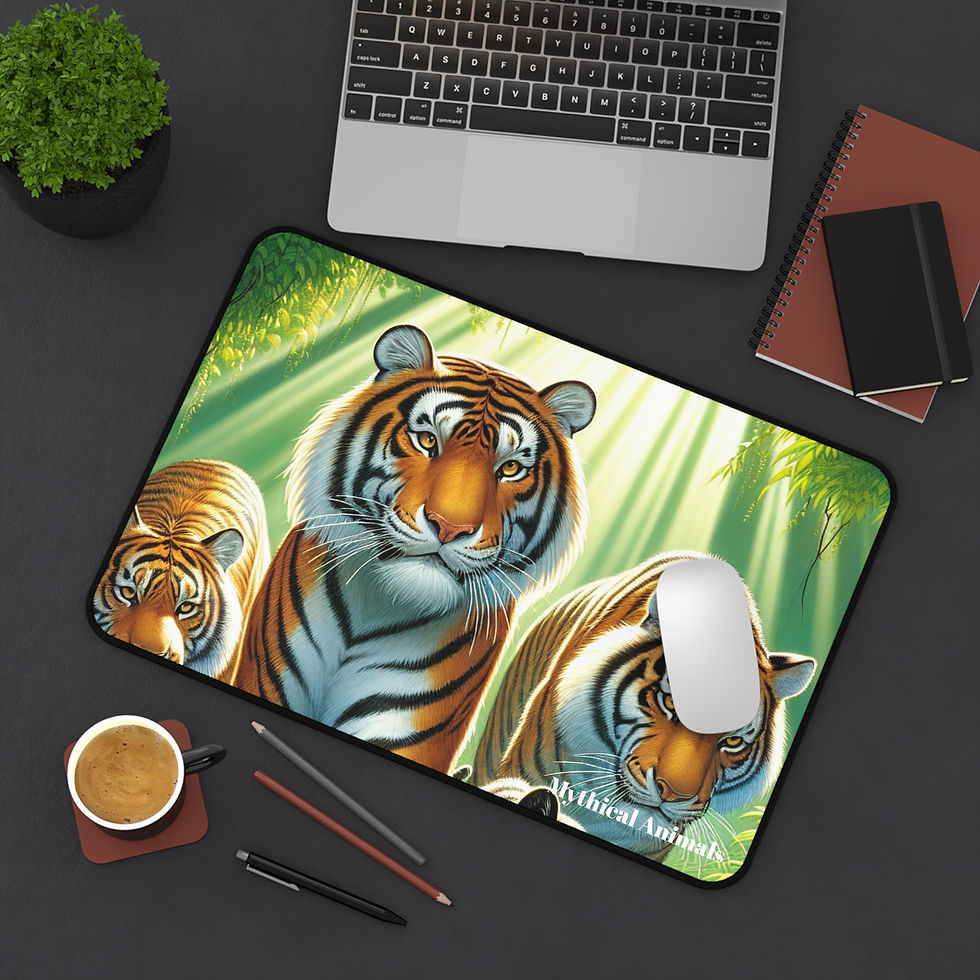 Thumbnail: Desk Mat with 3 Tigers Print, Mouse Pad, Desk Pad Animal Mouse Pad