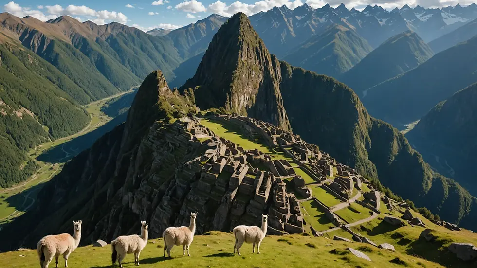 High angle view of a scenic mountain landscape where llamas can be found