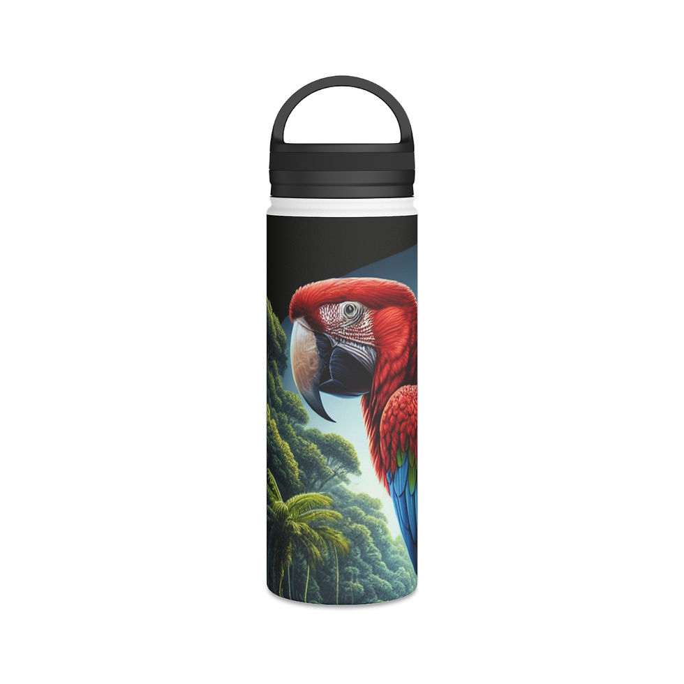 Thumbnail: Scarlet Macaw- Stainless Steel Water Bottle with Handle Lid