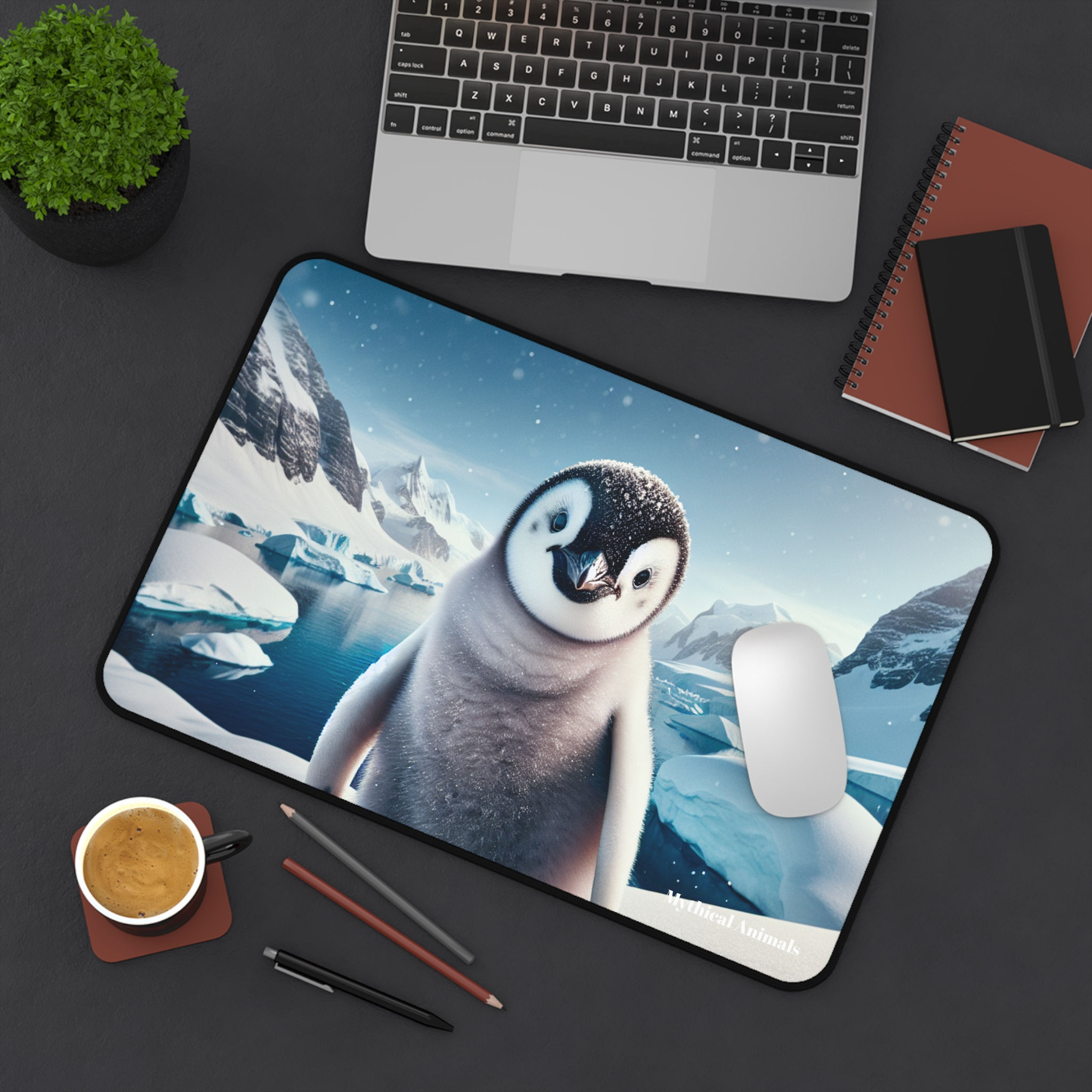Cute Penguin Desk Mat Snowy Background