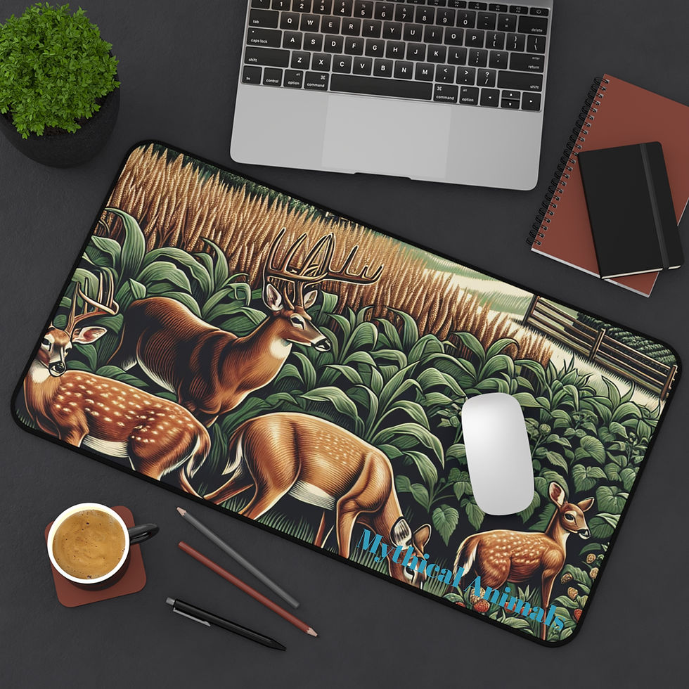 Thumbnail: Desk Mat, A Herd of Deers Grazing in the Garden Mouse Pad