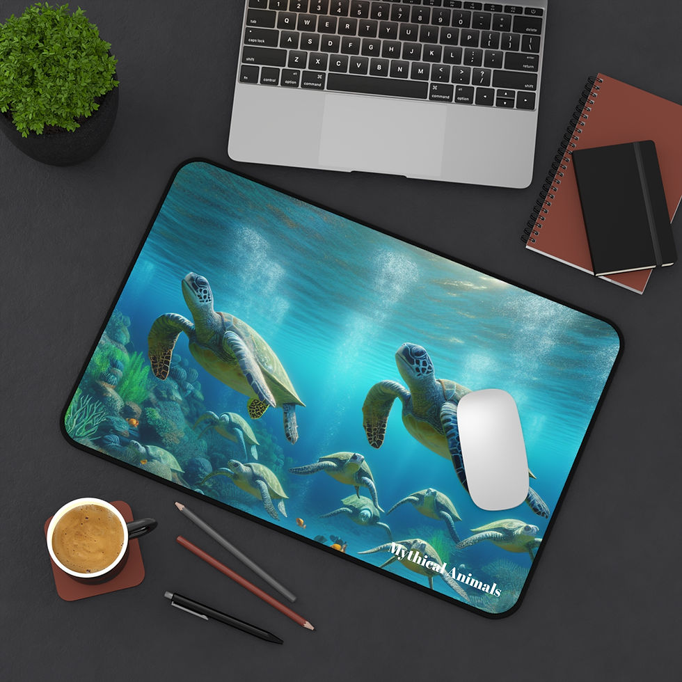 Thumbnail: Sea Turtle Desk Mat, Mouse Pad for Office, Coastal Work Desk 