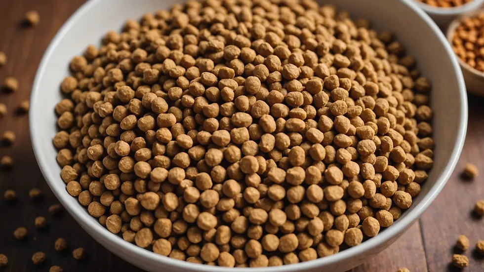 Close-up view of a bowl filled with dry dog food
