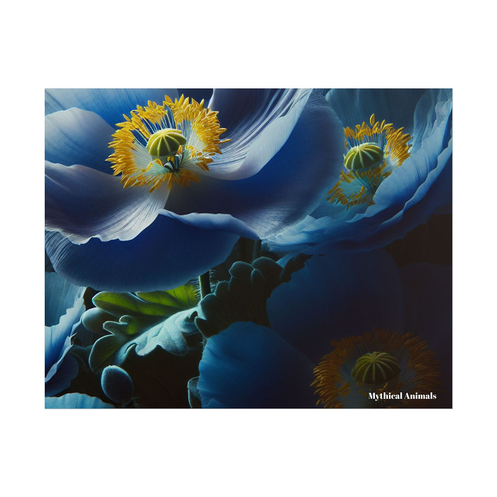 Thumbnail: Floral Blue Poster Print, Wall Art, Home Decor Blue Poppy Flower Poster
