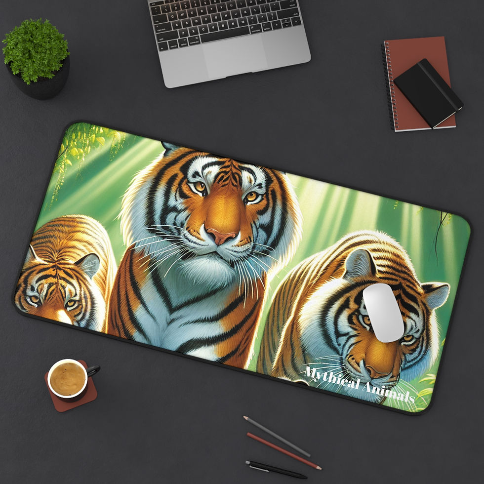 Thumbnail: Desk Mat with 3 Tigers Print, Mouse Pad, Desk Pad Animal Mouse Pad