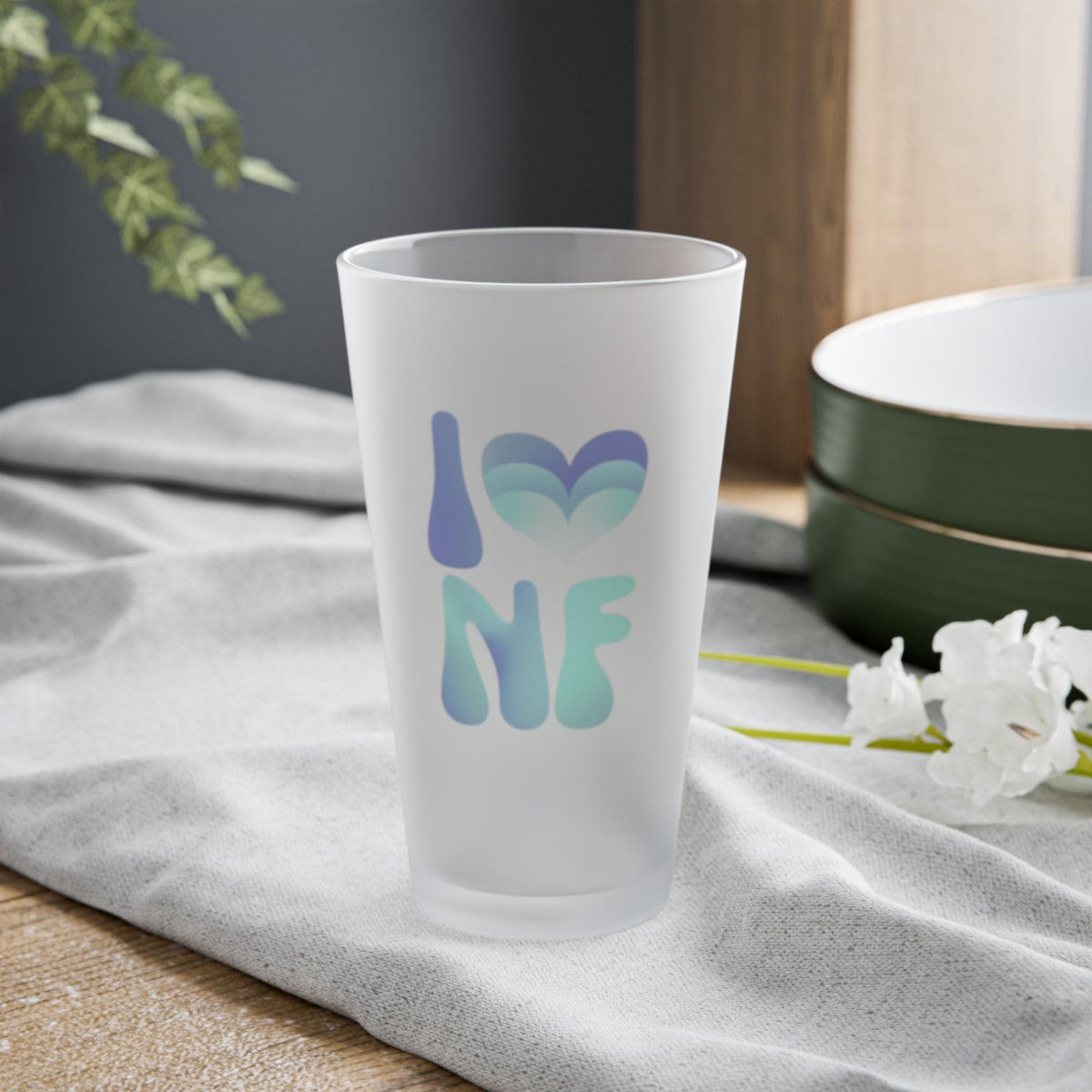 Frosted Pint Glass, 16oz - I Love Niagara Falls Collection