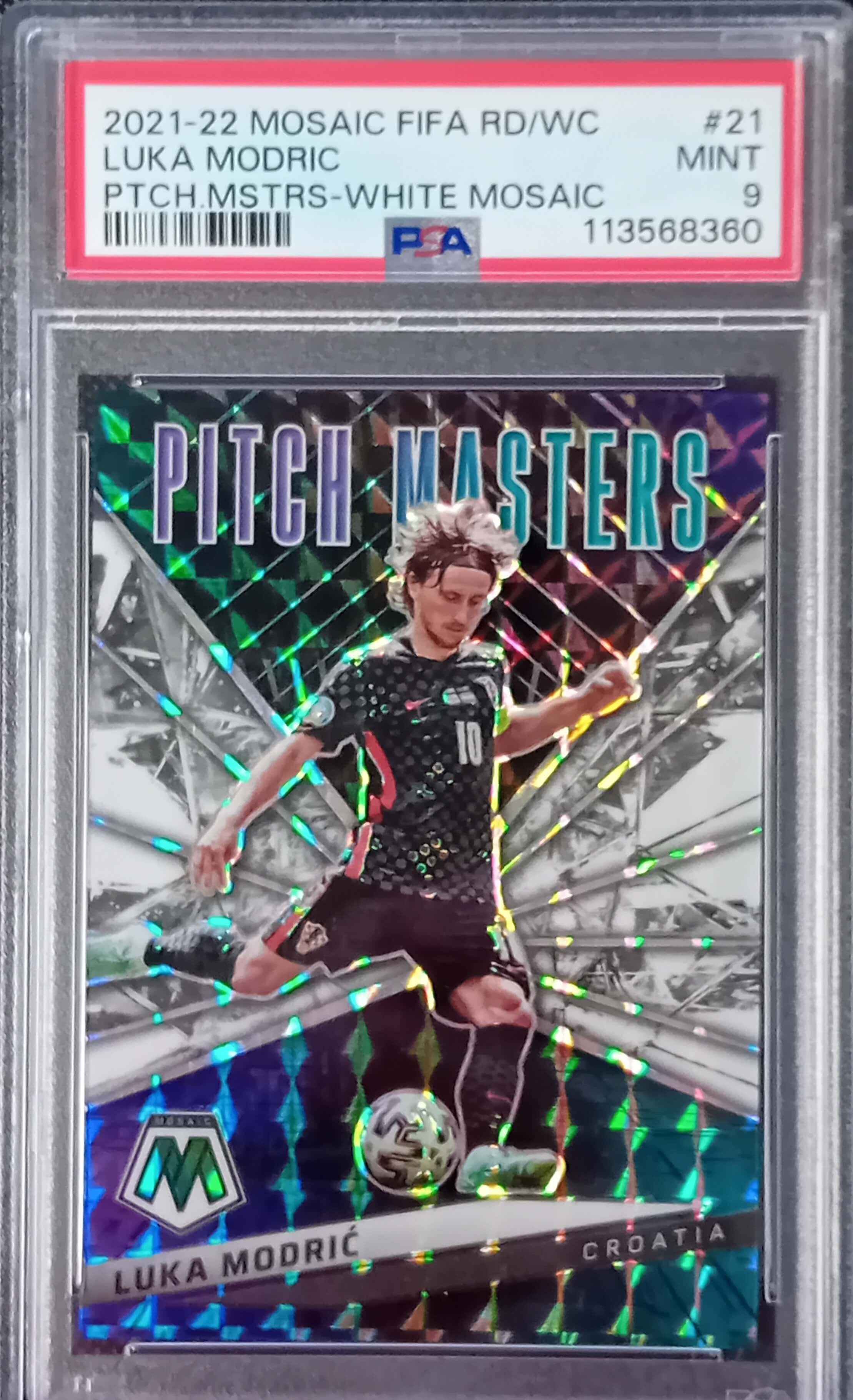 2021-22 Mosaic Fifa RD/WC Luka Modric Pitch Masters- White Mosaic 20/25 PSA 9