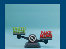 A device that looks like a weighing scale is shown weighing truth and facts on one side and fake news on the other. Image by Hartono Creative Studio.