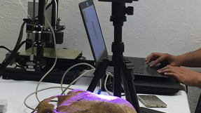 ANCIENT SKULL BEING SCANNED FOR A 3D PRINT