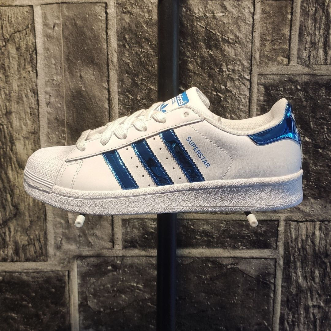 Adidas Süperstar Beyaz-Mavi Parlak Çizgi