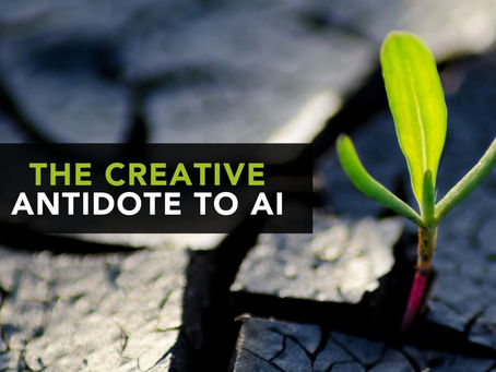 A green seedling pushing through cracked dry earth representing the creative antidote to AI and human creativity flourishing regardless of its environment.