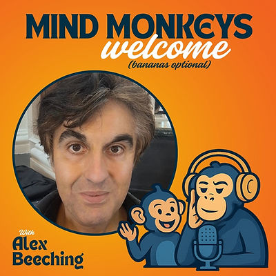 Logo for episode ten of the "Mind Monkeys Welcome..." podcast, featuring Alex Beeching