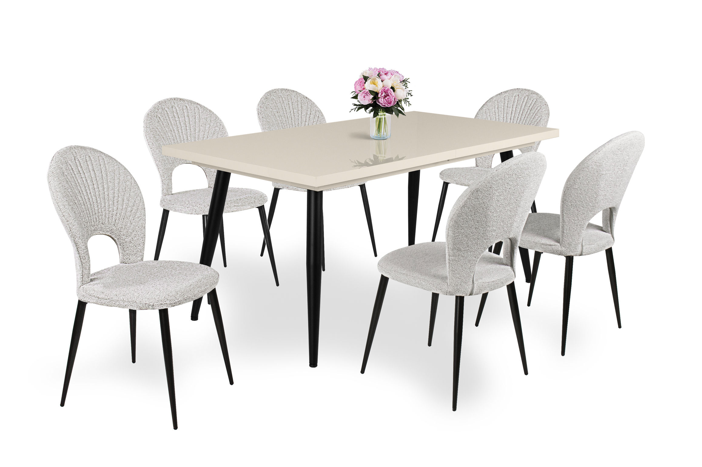 Alaska Magasfényű Asztal Fekete Lábbal + Mango Szék