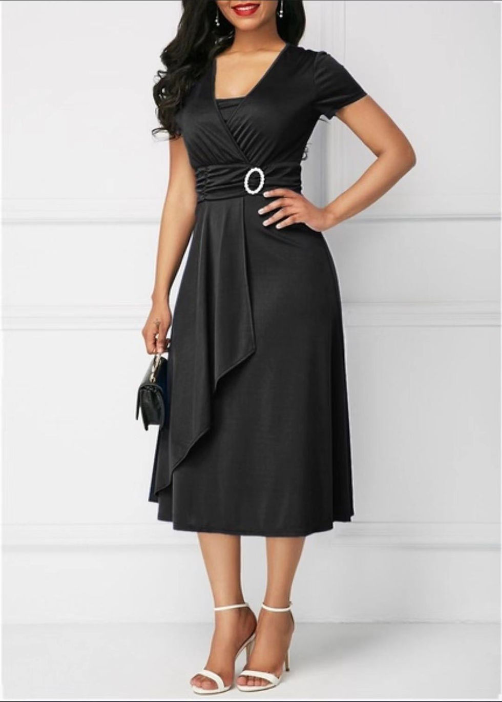 Thumbnail: Short Sleeve Midi Dress Knee-length