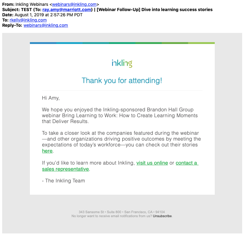 Post webinar follow up for attendees