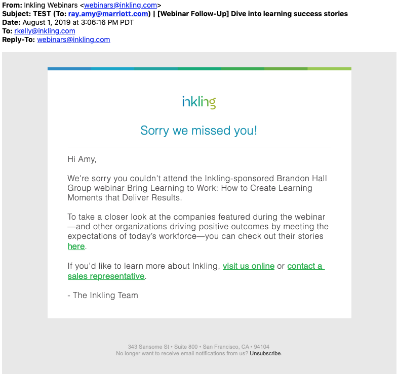 Post webinar email send to no-shows