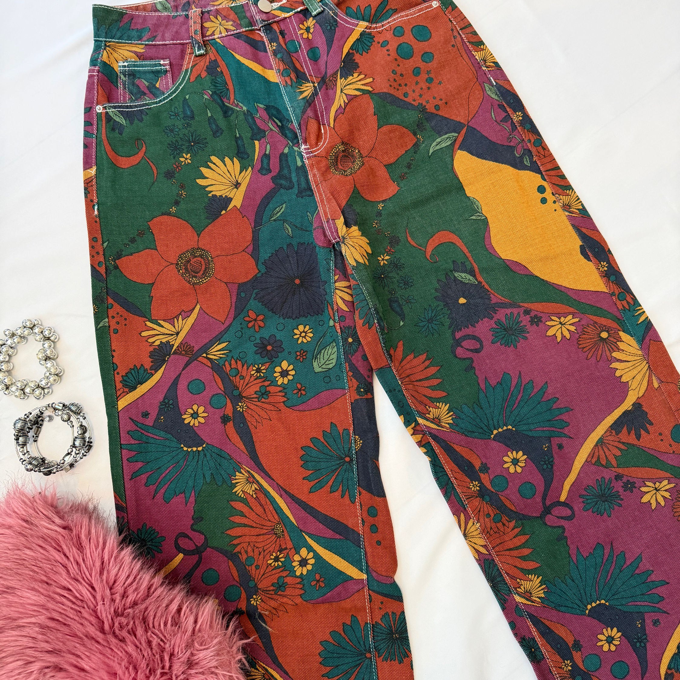 70's print jeans