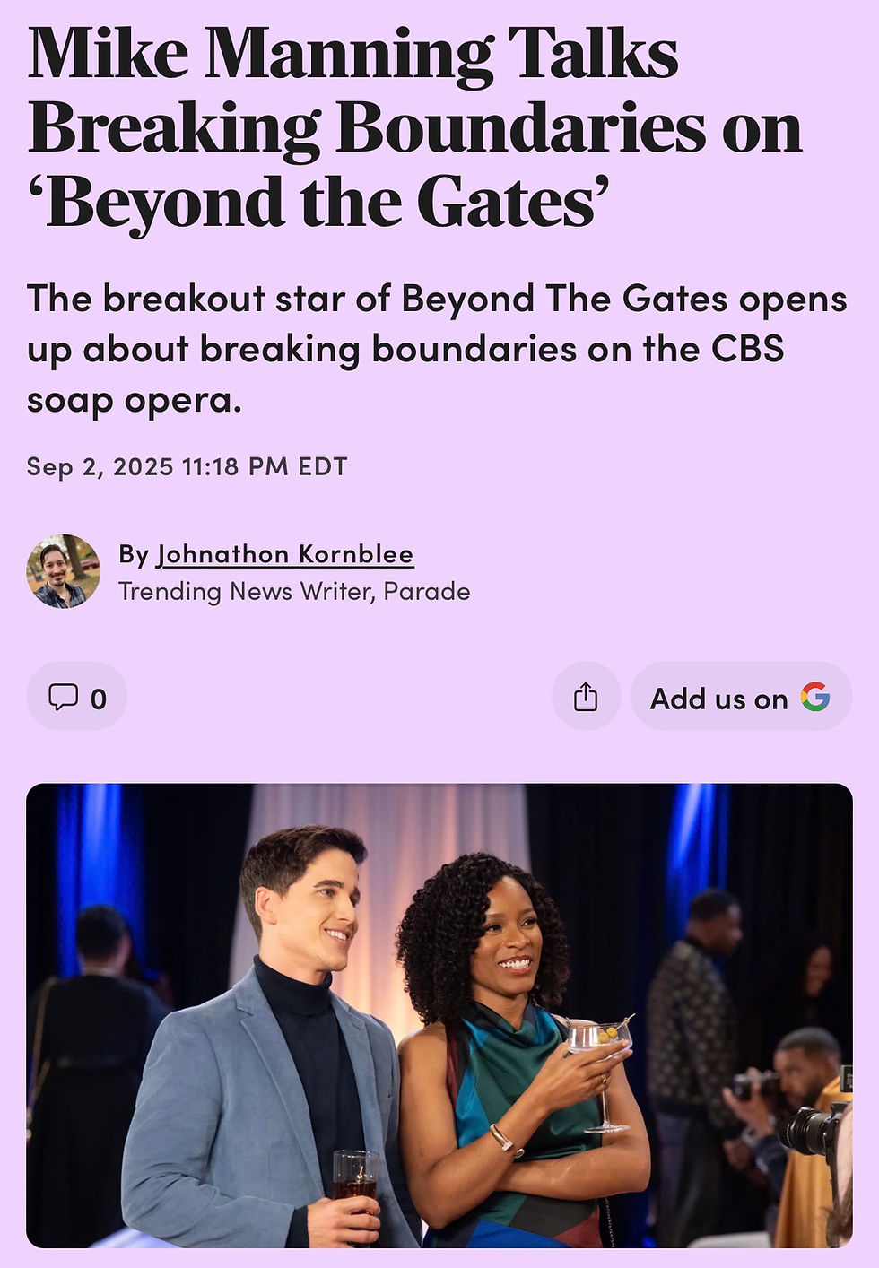 Mike Manning Parade Magazine Beyond the Gates