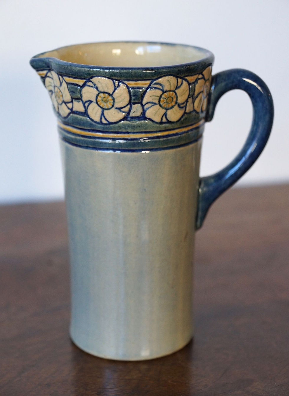 Thumbnail: Early Newcomb College High-Gloss Pottery Pitcher, Daffodil Design, 1905