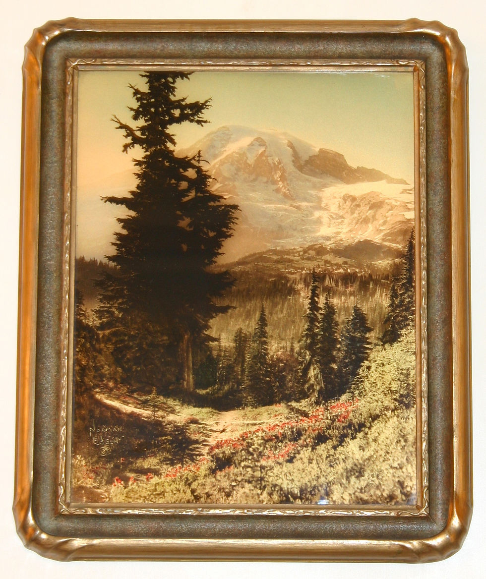 NORMAN EDSON Hand-Tinted Orotone Goldtone Photograph Mt Rainier Trail to Paradise