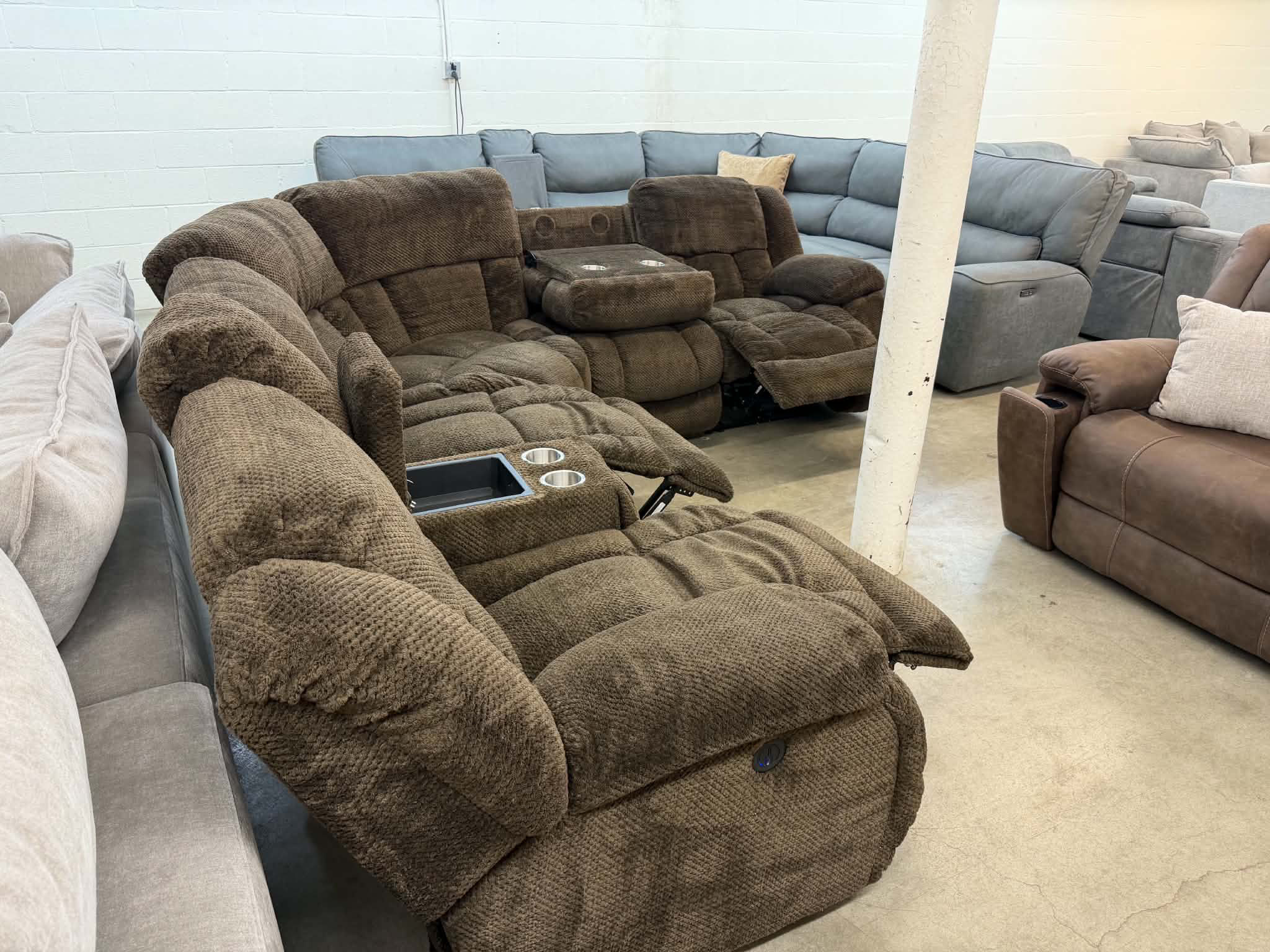 Brown electric reclining sectional 