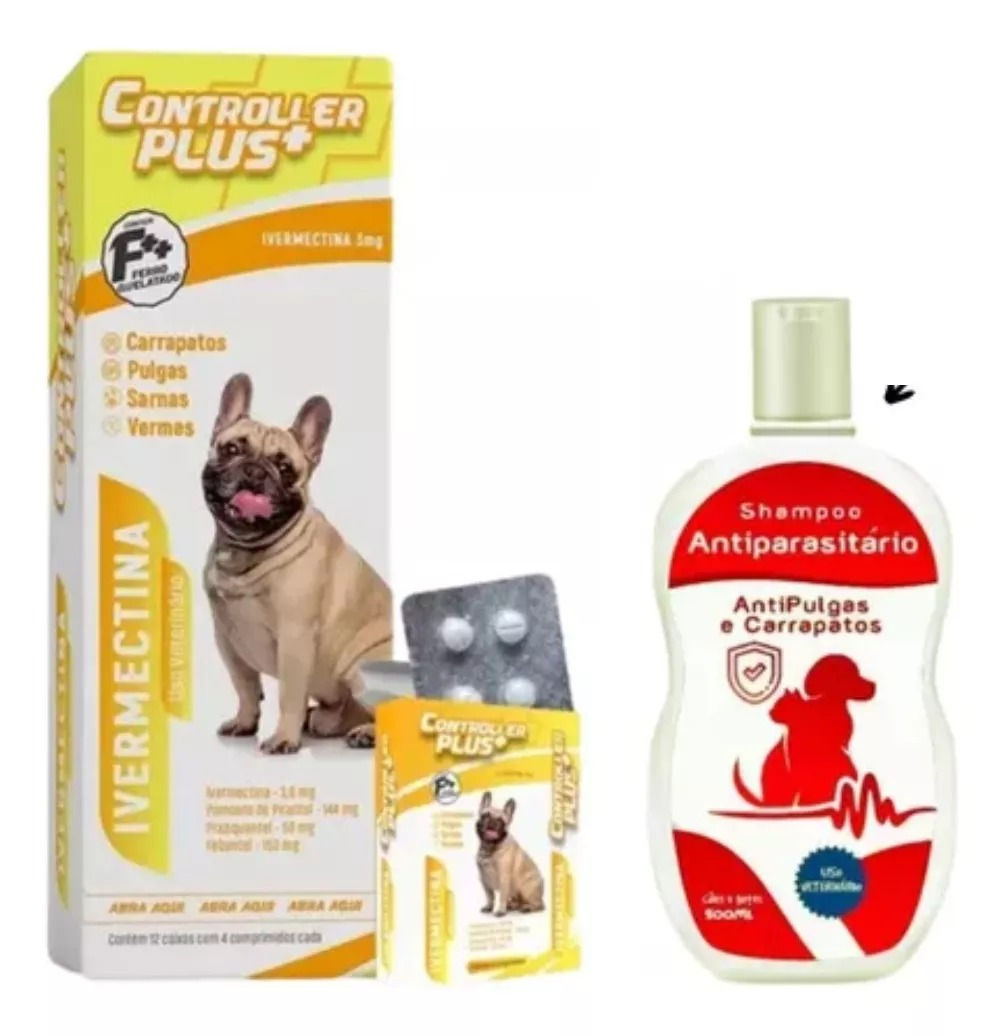 Controller Plus 15kg - Remédio Anti Pulgas, Carrapatos, Vermes E Sarnas + shampo